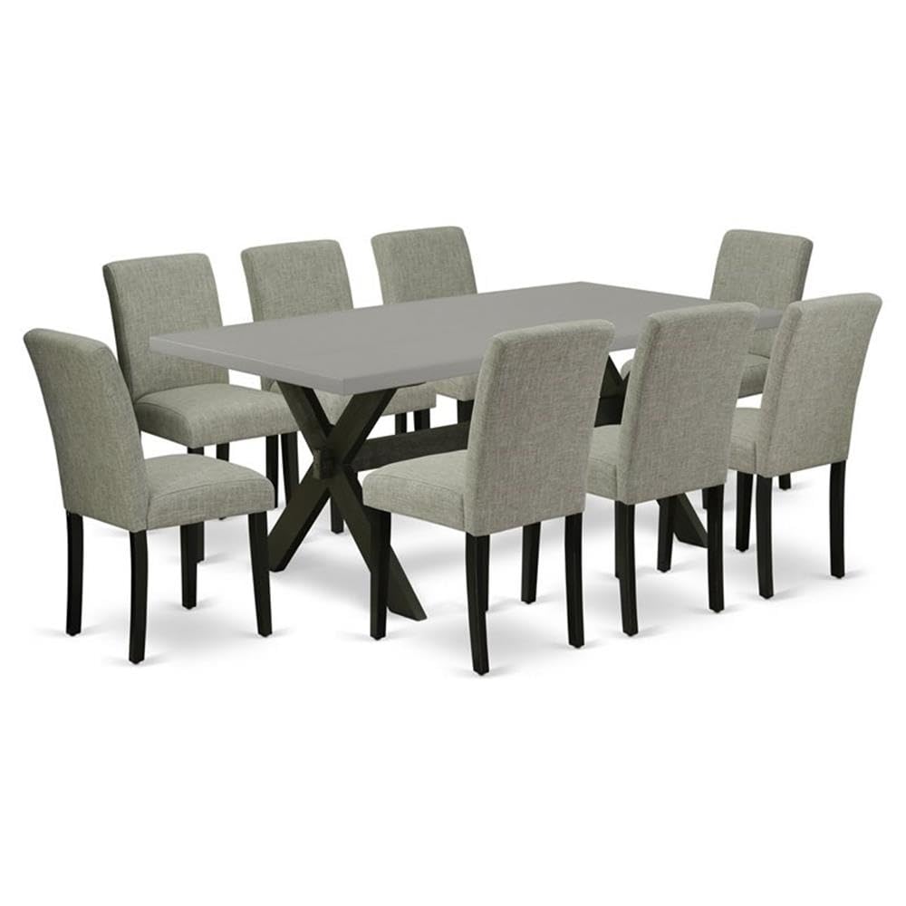 East West Furniture X697Ab106-9 9 Piece Modern Dining Table Set Includes A Rectangle Wooden Table With X-Legs And 8 Shitake Linen Fabric Parson Dining Chairs, 40X72 Inch, Multi-Color